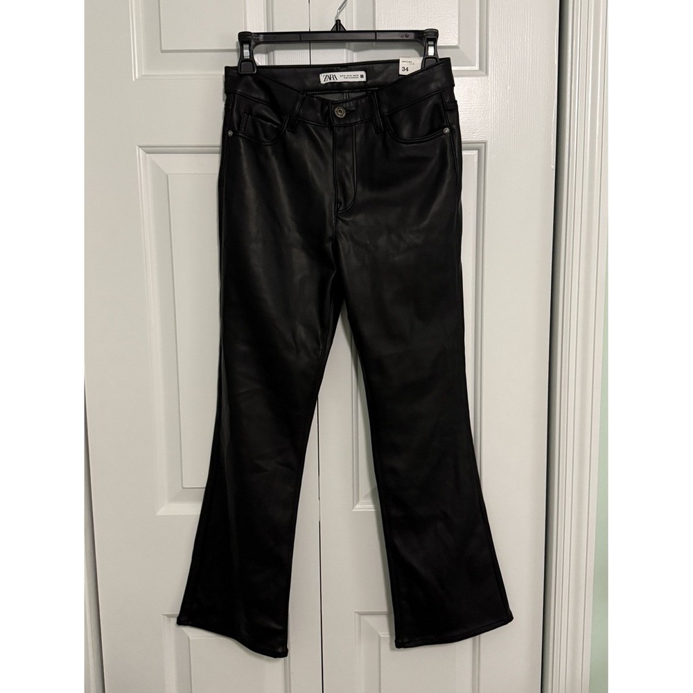 Zara Faux Leather Pants Black Flare Leg Size 2 New with Tags‎